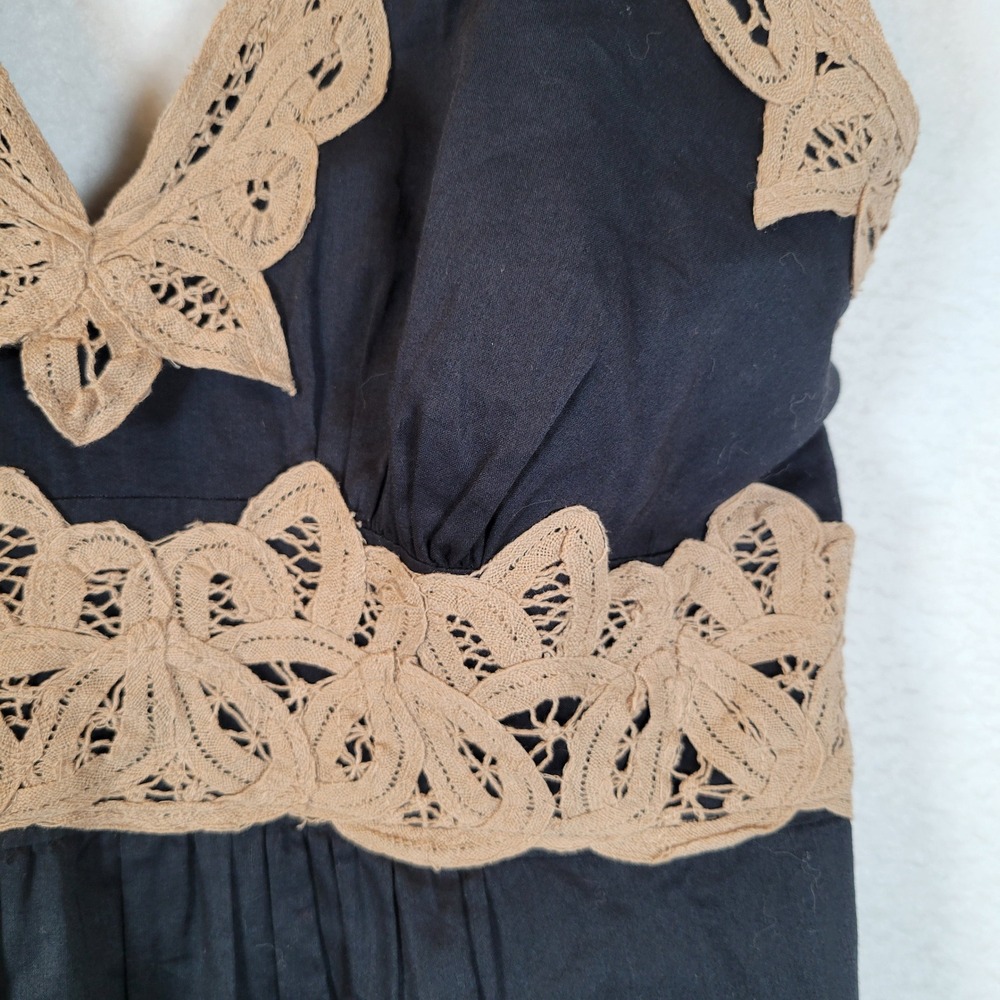 BCBGMAXAZRIA Womens Cotton Silk Lace Tiered Halter Midi Dress Size 10 Black y2k - Picture 3 of 12